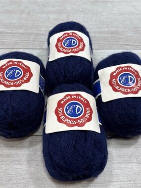 Vintage ED Made in Italy Yarn Lot 4 Skeins Alpaca Wool Blend True Navy Blue